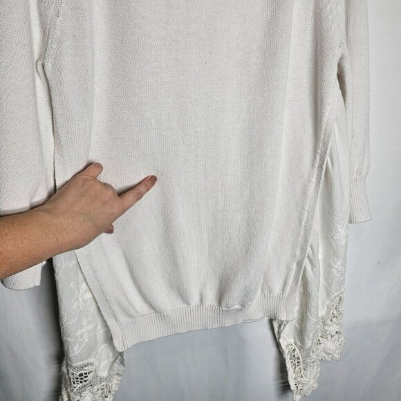 Sundance Medium White Linen Cotton Knit Sweater Crotchet Lace Hem Cottagecore M - Picture 4 of 8